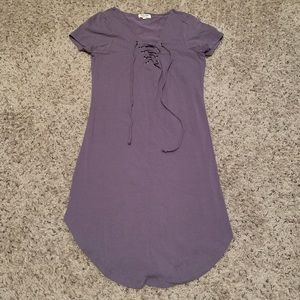 Gray Lace Up Long Tunic Shirt